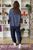 The Sunday Morning Stripe V Slouch Sweatshirt Navy Denim